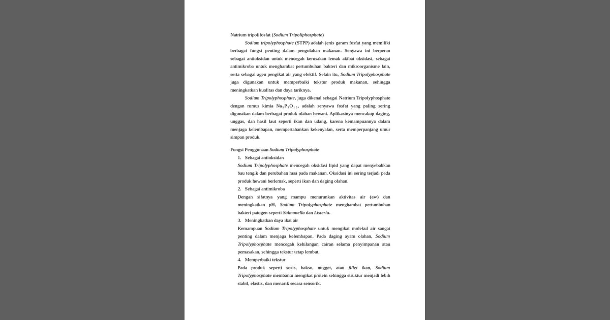 Natrium Tripolifosfat - Fungsi Natrium Tripolifosfat