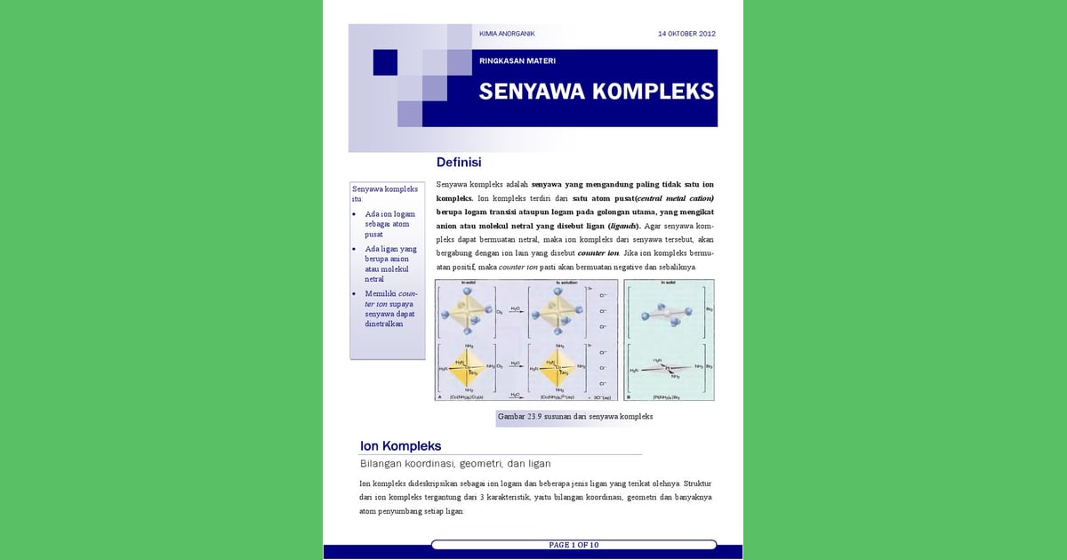 Senyawa Kompleks (Sejarah, Karakteristik, Manfaat Contoh) - Kimia Anorganik Senyawa