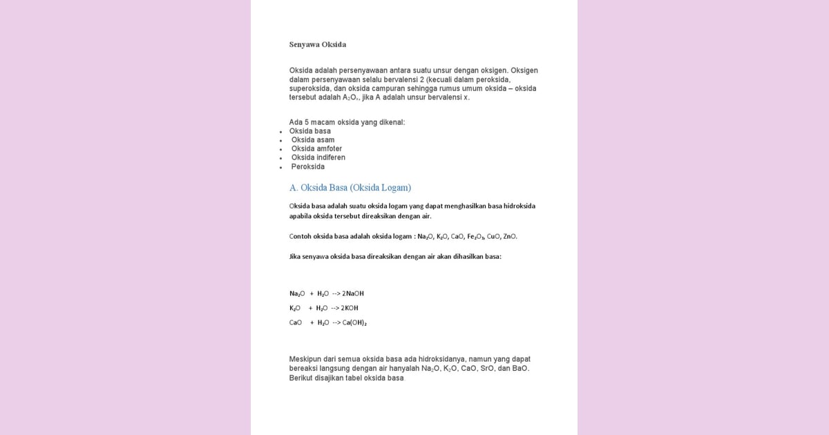 Senyawa Oksida (Sejarah, Karakteristik, Manfaat Contoh) - Senyawa Oksida |