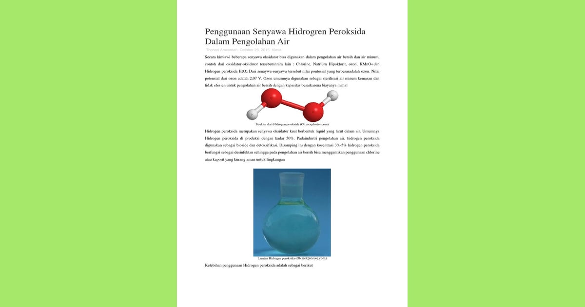 Senyawa Peroksida Hidrogen (Sejarah, Karakteristik, Fungsi, Kegunaan  Contoh) - Penggunaan Senyawa Hidrogren
