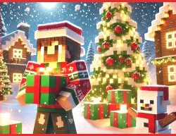 Rompecabezas navideño de Minecraft: Juego de arte en píxeles festivo